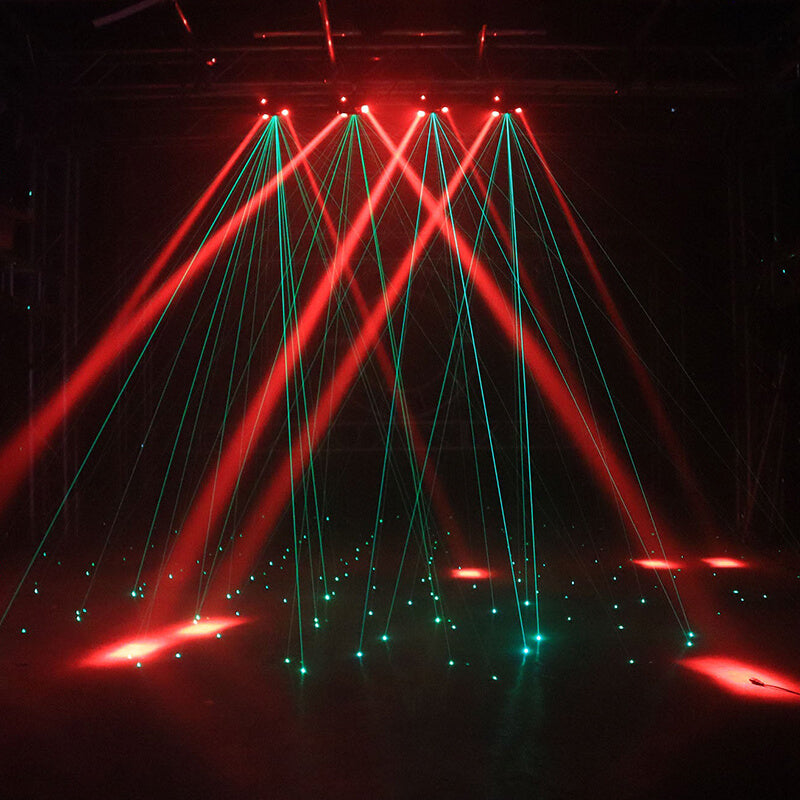 Spinnen-Moving-Head-Licht mit 8 x 3 W RGBW-LEDs, Beam-DJ-Lichtern, Laserlicht und 2 Pixel-Lichtstreifen, klangaktiviert/DMX-512-Steuerung, perfekt für Party, Disco, Hochzeit, Live-Bühnenbeleuchtung 