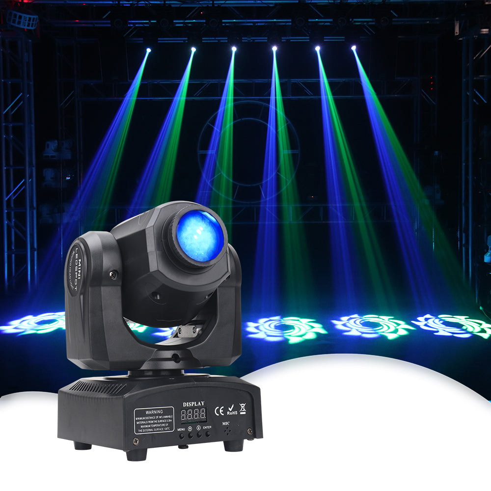 LED Moving Head Light 30W DJ Lights Stage Lighting with 8 GOBO 8 Color by DMX and Sound Activated Control Spotlight for Disco Party Wedding Church Live Show KTV Club