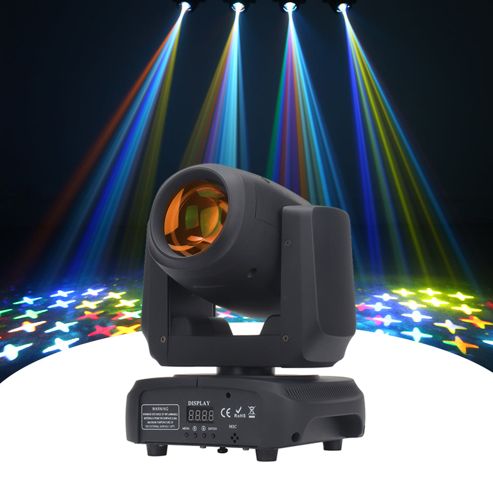 Mini luces de DJ DMX con cabezal móvil LED de 100 W con iluminación de haz de 18 prismas, foco de 7 colores y 7 gobos con activación por sonido y luz de escenario con control DMX para fiestas de boda Show en vivo Disco Bar 