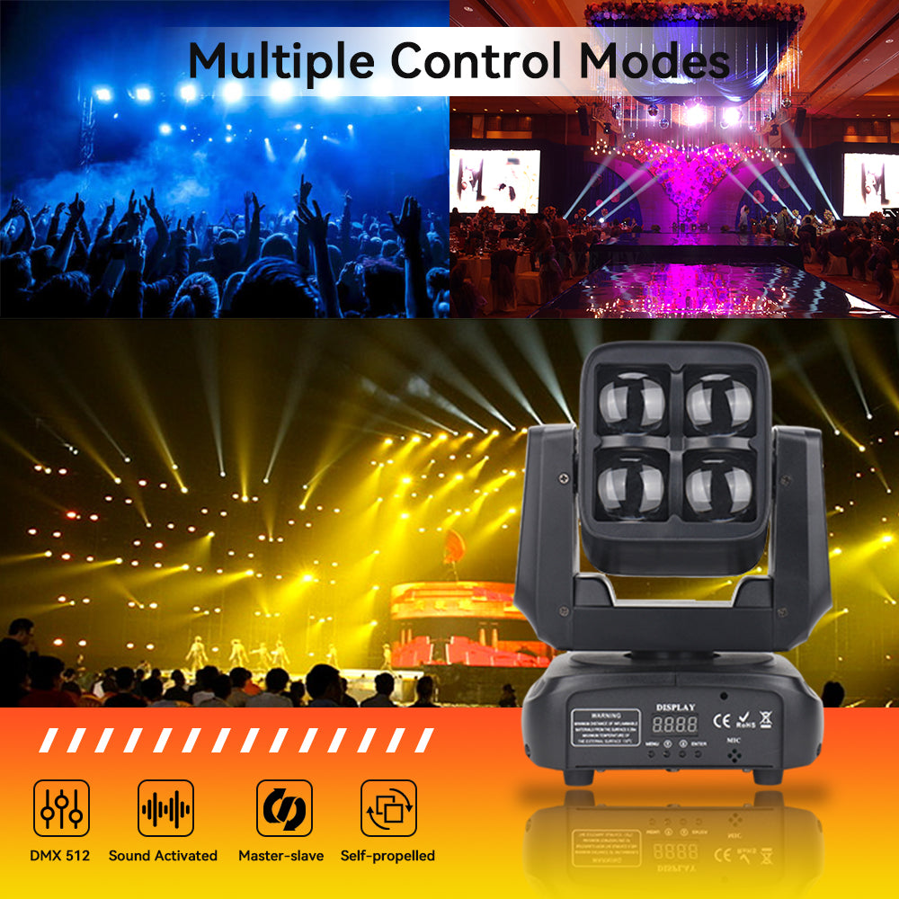 Luz principal móvil LED 4 * 30W RGBW 4in1 DMX con Show KTV Disco DJ Party para iluminación de escenario 